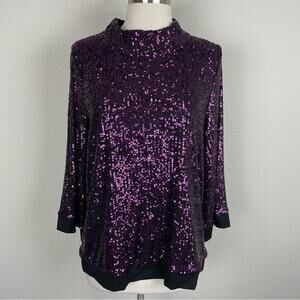 Isle Melis Kozan Purple Sequin NWT Mock Neck Top NWT Small